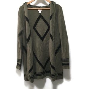 DAYTRIP olive green and black hooded open cardigan